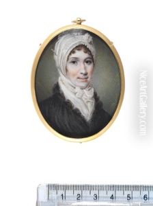 A Lady, Wearing Black Coat With Lace Trim, White Lace Collar And Fill-in, A Bonnet Tied At Her Neck, Her Hair Curled