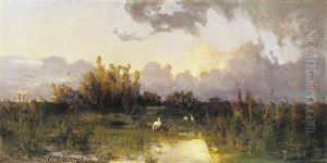 Taj A Lenyugvo Nap Fenyeben (landscape In The Sunset) by Arpad Feszti