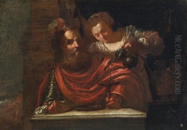 A Bearded Man And A Woman Pouring Wine, Possibly Judith And Holofernes - view 1