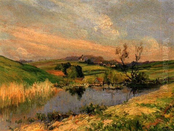 Sommerlandschaft Mit Weiher Und Kirchdorf - view 1