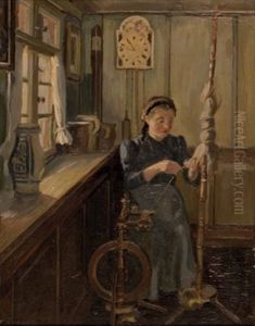 Junge Frau Am Spinnrad by Arthur Feudel