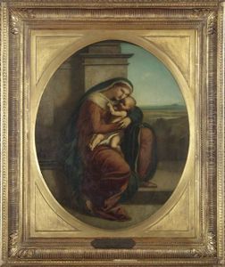 Madonna Mit Kind Vor Architektur Und Landschaftshintergrund