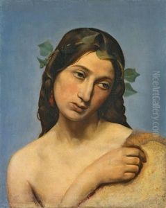 Studienkopf Eines Madchens Mit Weinlaub Im Haar by Anselm Friedrich Feuerbach