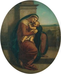 Madonna Mit Kind Vor Architektur Und Landschaftlichem Hintergrund