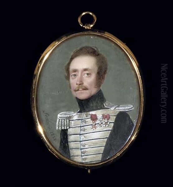 An Infantry Officer Of The Royal Guard, In Black Coat With Silver Facings And Epaulette, Wearing The Badge Of The Royal French Order Of St. Louis And Other Decorations - view 1