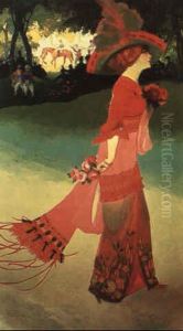 Femme En Rouge Ou Elegante Aux Courses by Georges de Feure