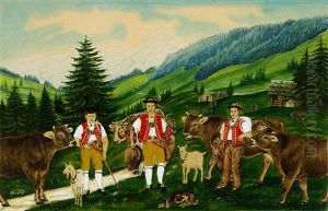 Alpgruss. Sennen Beim "schelleschotte" by Gottlieb Feurer