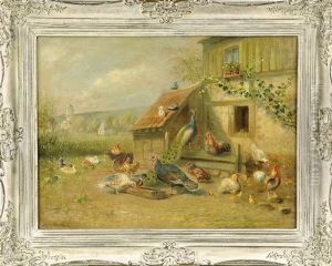 Geflugelhof Mit Pfau, Truthahn, Enten U. Huhnern