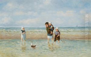 Children Playing On A Beach Of The North Sea