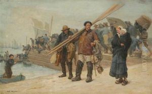 Embarquement Des Pecheurs Bretons by Jacques Eugene Feyen
