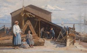 Fischerdorf In Der Bretagne by Jacques Eugene Feyen