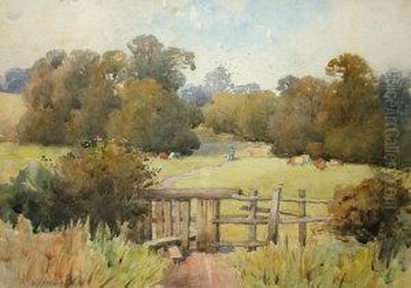 Figures Withcattle In A Paddock - view 1