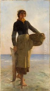 Full-length Portrait Of A Fisherwoman Standing Onshore Full-length Portrait Of A Fisherwoman Standing Onshore