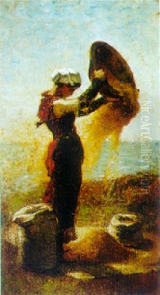 Jeune Femme Vannant Devant La Mer - view 1