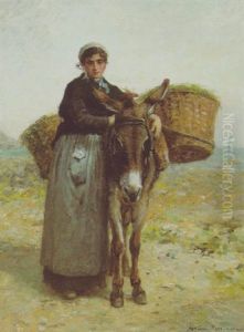 Baurin Mit Esel by Francois Nicolas Augustin Feyen-Perrin