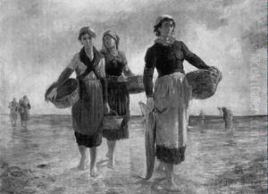 Muschelsucher Am Strand by Francois Nicolas Augustin Feyen-Perrin