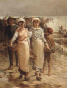 The Return Of The Oyster Fishers At Cancale by Francois Nicolas Augustin Feyen-Perrin