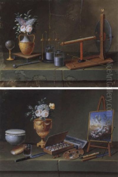 Physikalische Instrumente Und Blumenvase Auf Einer Steinplatte - view 1