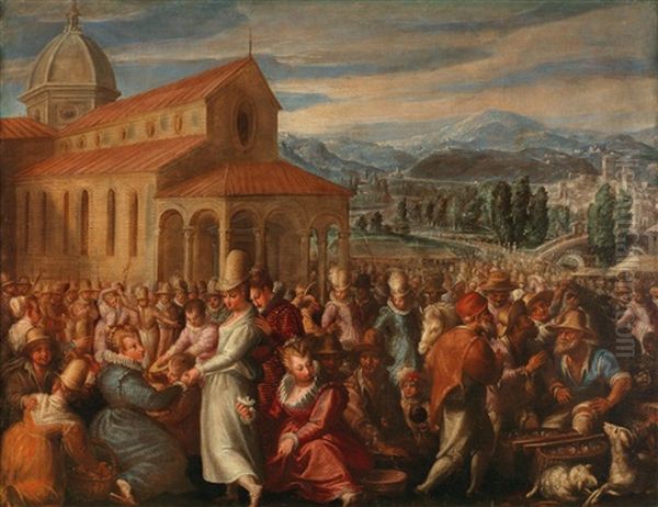 A Gathering Of Figures Before A Church - view 1
