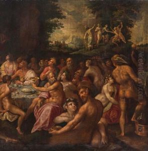 Gottermahl: Die Hochzeit Des Peleus Und Der Gottin Thetis; Eris, Die Gottin Der Zwietracht Erscheint Und Wirft Einen Apfel Zwischen Die Gaste; Oben: Das Paris-urteil by Paolo Fiammingo