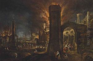 The Siege Of Troy, With Aeneas Carrying His Father Anchises by Paolo Fiammingo