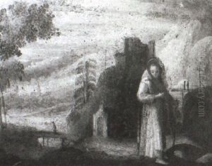 St. Francis Standing Before An Extensive Landscape by Paolo Fiammingo