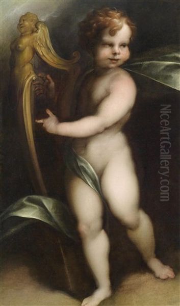 Ein Die Lyra Spielender Putto - view 1