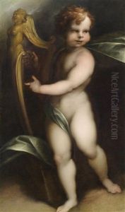 Ein Die Lyra Spielender Putto by Rinaldo Fiammingo