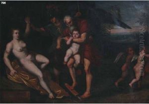 Chronos Ammonisce Eros Alla Presenza Di Afrodite E Marte by Domenico Fiasella