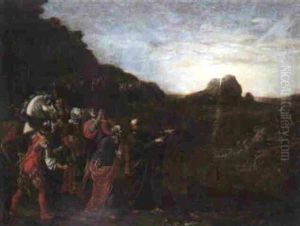 Moses And The Israelites Watching From The Shore As Pharaoh And The Egyptian Army Are Engulfed By The Red Sea by Domenico Fiasella