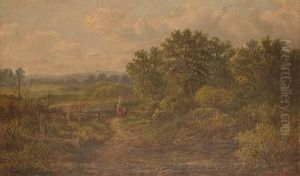 A Mother And Son Pausing For Reflection In A Landscape. by Edward Atkins