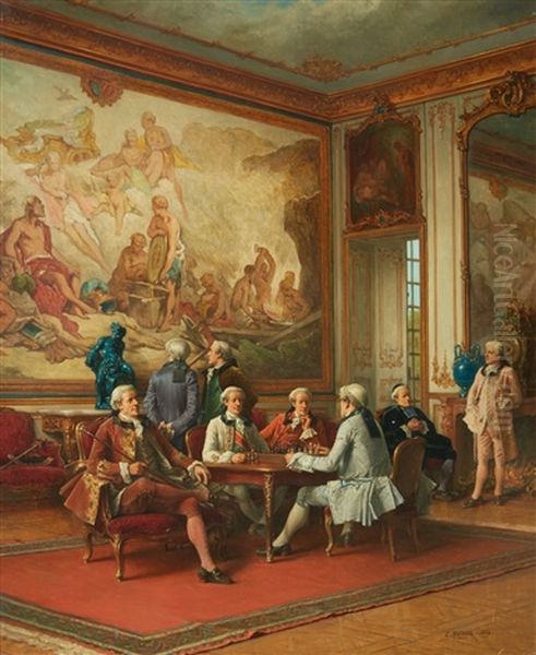 A Rococo Interior With Gentlemen Playing Ches - view 1