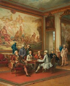 A Rococo Interior With Gentlemen Playing Ches
