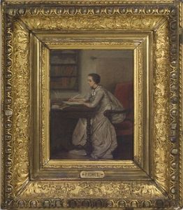 Woman Seated At A Writing Table by Benjamin Eugene Fichel