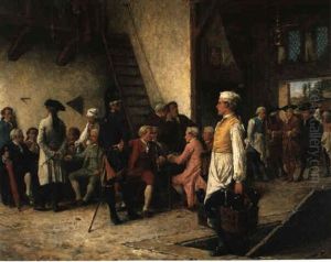 Reges Treiben In Der Poststation by Benjamin Eugene Fichel