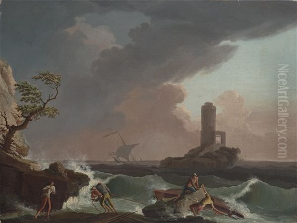 Sturmische Kustenlandschaft Mit Schiffswrack Und Einem Leuchtturm - view 1
