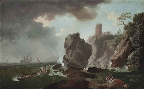 A Stormy Coastal Landscape With A Shipwreck - view 1