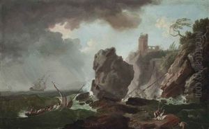 A Stormy Coastal Landscape With A Shipwreck A Stormy Coastal Landscape With A Shipwreck