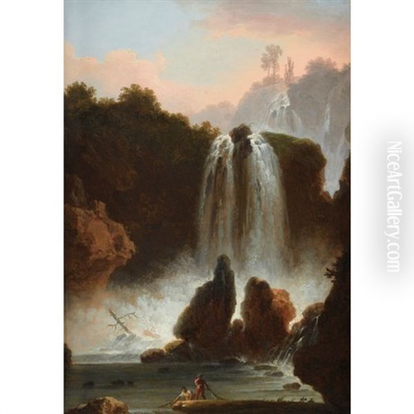 Paysage De Cascades En Italie Anime De Personnages (+ Vue D'un Temple De Vesta; Pair) - view 1