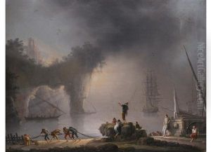 Fischer Und Segler An Der Blauen Grotte Von Capri by Francesco Fidanza