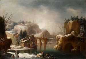 Winterlandschaft Mit Holzsammlern