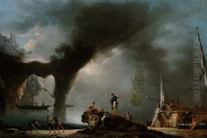 Veduta Ideale Di Porto Meridionale E L'arco Naturale Di Posillipo Con Pescatori Allo Spuntar Del Sole by Francesco Fidanza