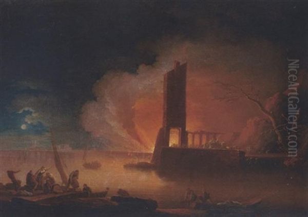 Travellers Fleeing From An Explosion In A Port With Fishermen In The Foreground - view 1
