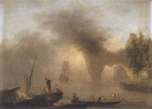 Marina Con Pescatori In Barca E Vascelli by Francesco Fidanza