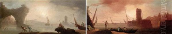 Coastal Landscape With Fishermen At Dawn - view 1