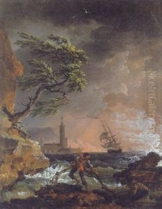 Costa Mediterranea In Tempesta Con Due Pescatori by Francesco Fidanza