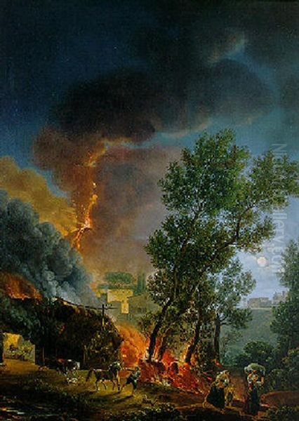 Eruption Of Vesuvius With People Fleeing - view 1