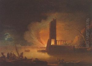 Travellers Fleeing From An Explosion In A Port, Fishermen In Foreground