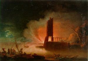 Travellers Rescued From An Explosion In A Port, Fishermen In The Foreground by Francesco Fidanza