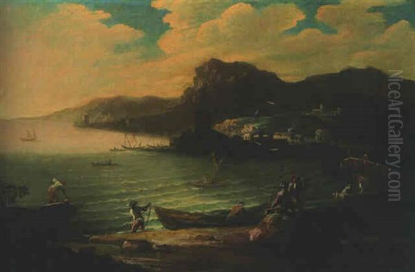 A Mediterranean Harbour With Stevedores And Soldiers On The Shore - view 1